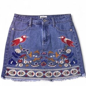Umgee Blue Embroidered Mini Skirt